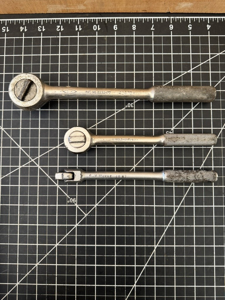 Lot of 3 Vintage S-K Tools – Ratchets & Flex Head Breaker Bar – USA