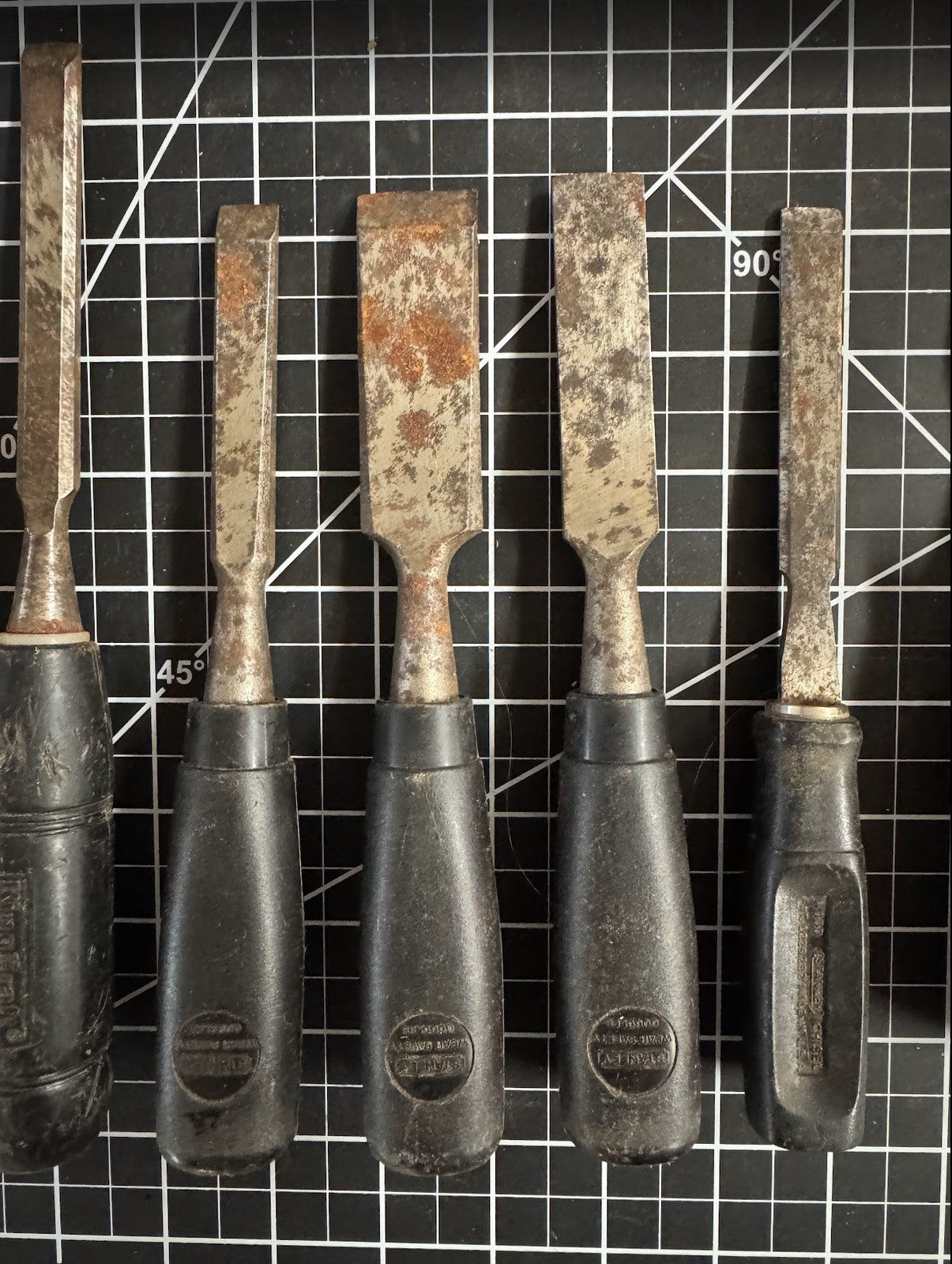 Lot of 12 Vintage Chisels – Black Handles | Craftsman, Stanley & Unmarked Mix