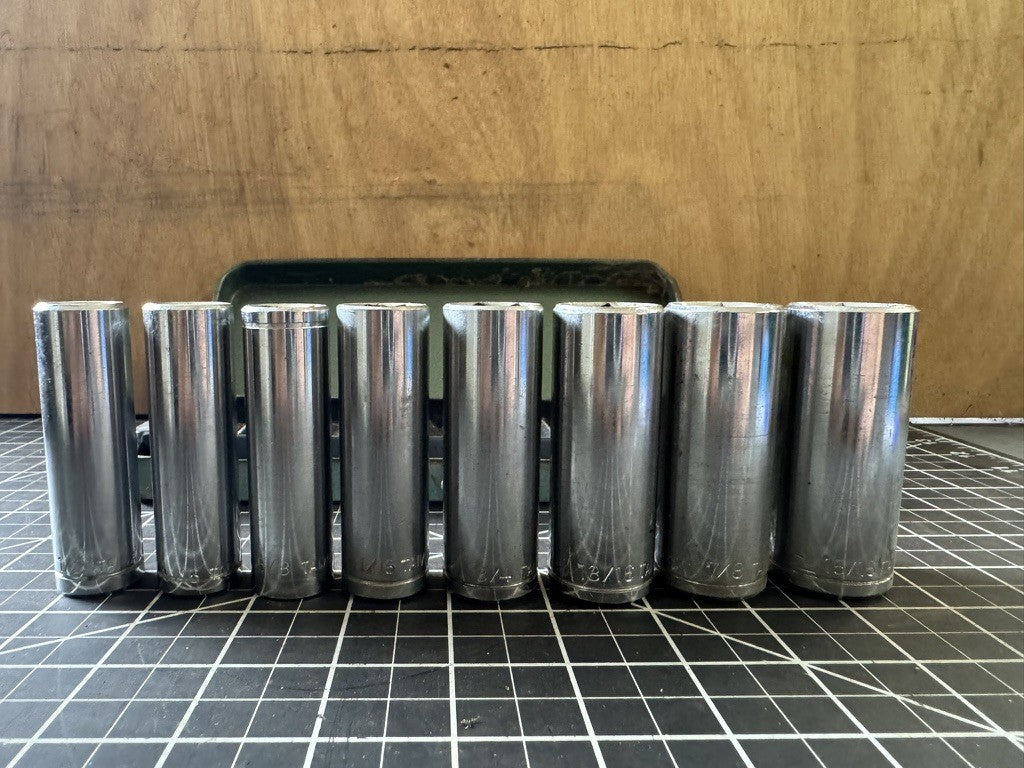 Vintage 8pc Deep Socket Set w/ Original Green Tin – Taiwan