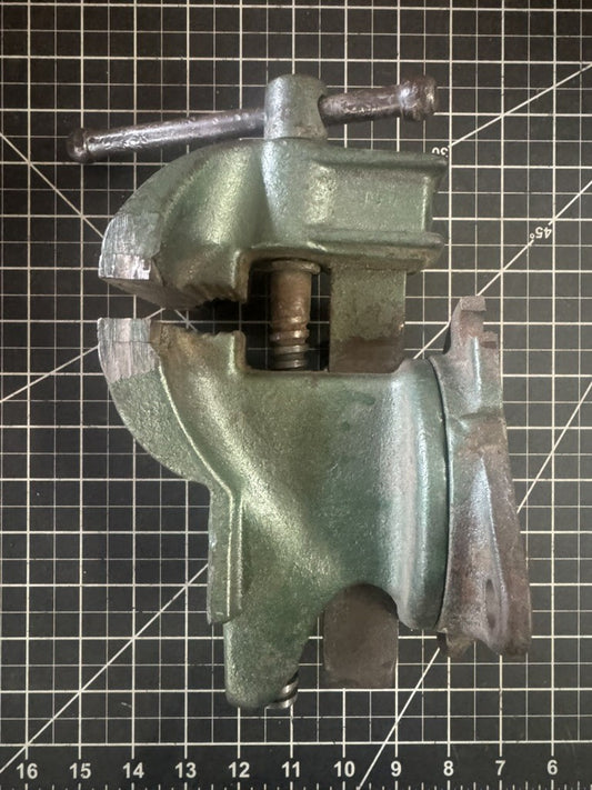 Vintage Green Swivel Base Bench Vise – 3-1/2” Jaws – Marked “GREEN”