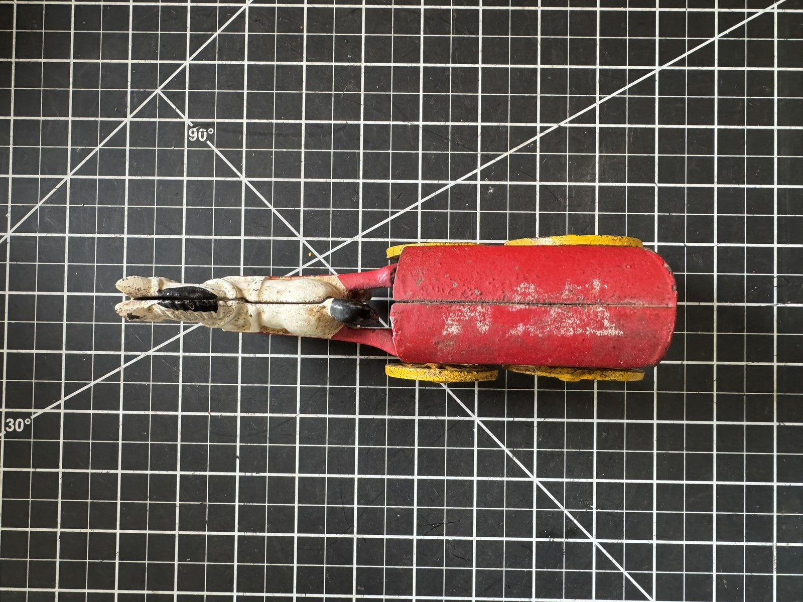 Vintage Cast Iron Ice Horse & Cart Figure – 8” Buggy Pulling Wagon, Red & White