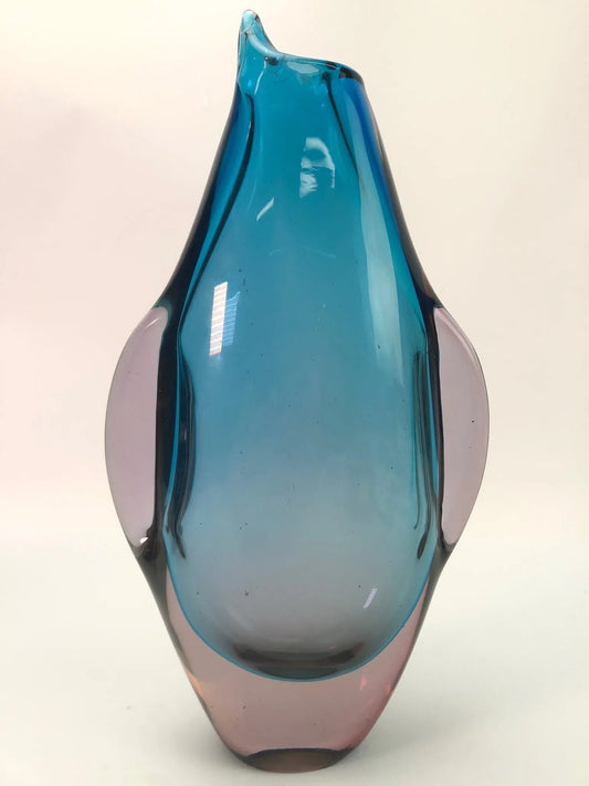 Attributed to Flavio Poli Sommerso Penguin Art Glass Vase – Blue & Amethyst, 11”