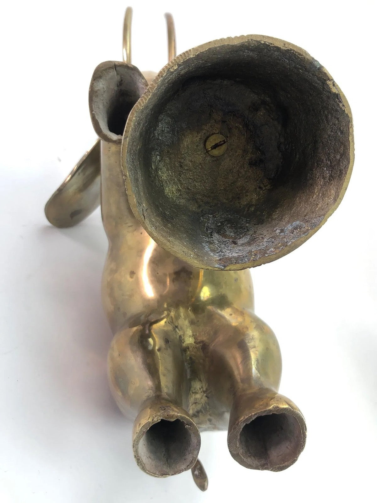 Vintage Brass Elephant Sculpture – 17” Tall Circus Display with Raised Trunk