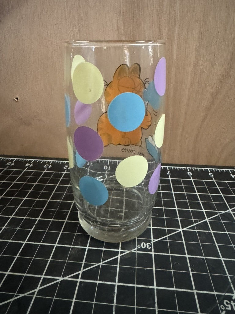 Vintage 1978 Garfield Drinking Glass – Jim Davis Polka Dot Blowing Bubbles Cup