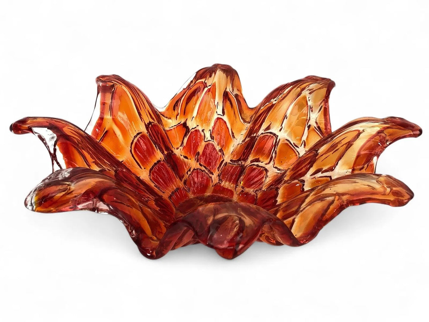 Large Murano-Style Hand-Blown Art Glass Bowl – Orange & Red, Italy, 15 3/4”