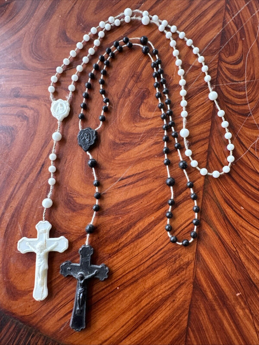Vintage Catholic Rosary Plastic Prayer Beads Crucifix Lot (2)