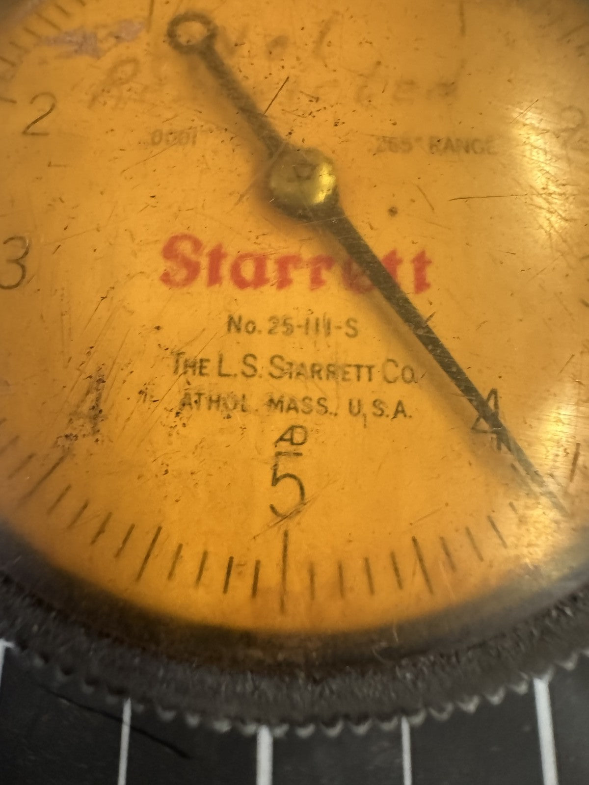 Starrett 25-111-S Dial Indicator – .001” Grad, .250” Range, Jeweled USA