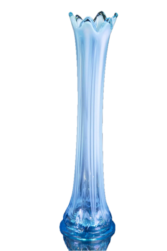 Victorian Blue Opalescent Glass Swung Vase – 14” Tall