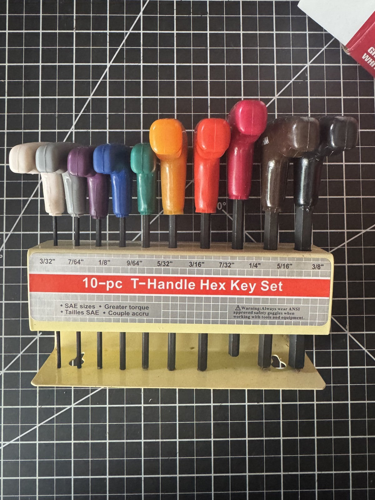 New 10-Piece SAE T-Handle Hex Key Wrench Rainbow Set w/ Stand – No 37861