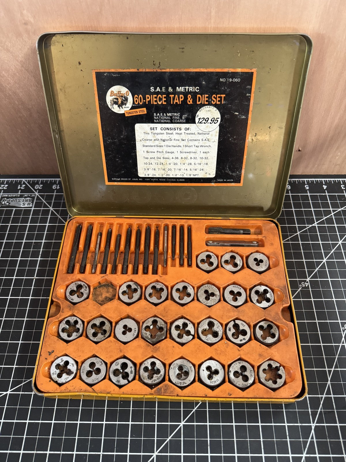 Vintage Buffalo 60pc Tap & Die Set – Model 19-060, SAE & Metric, NOT COMPLETE