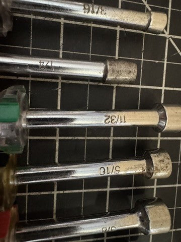 Vintage 7pc Set of Nut Drivers – 1/2”, 7/16”, 3/8”, 5/16”, 11/32”, 1/4”, 3/16”