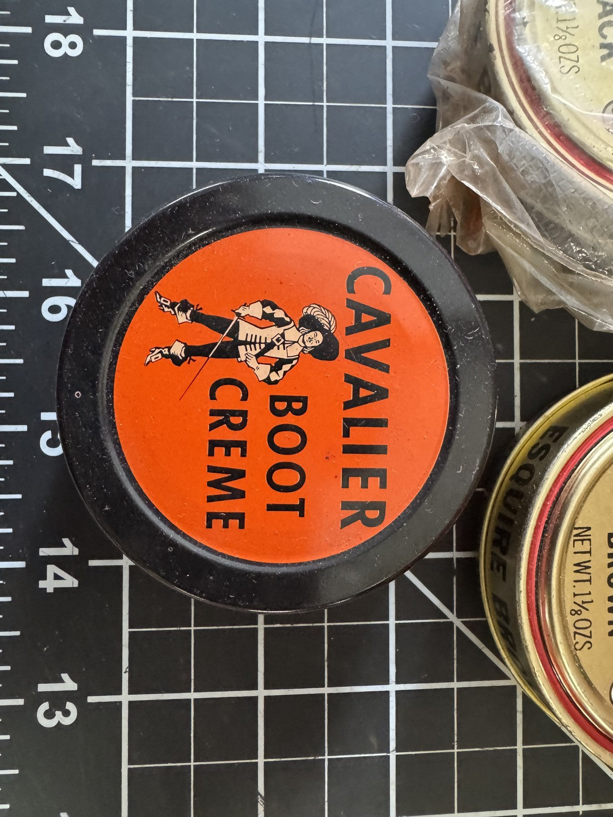 Vintage Boot Polish Lot w/ Shoe Shine Box, Esquire & Cavalier Tins, 3 Brushes