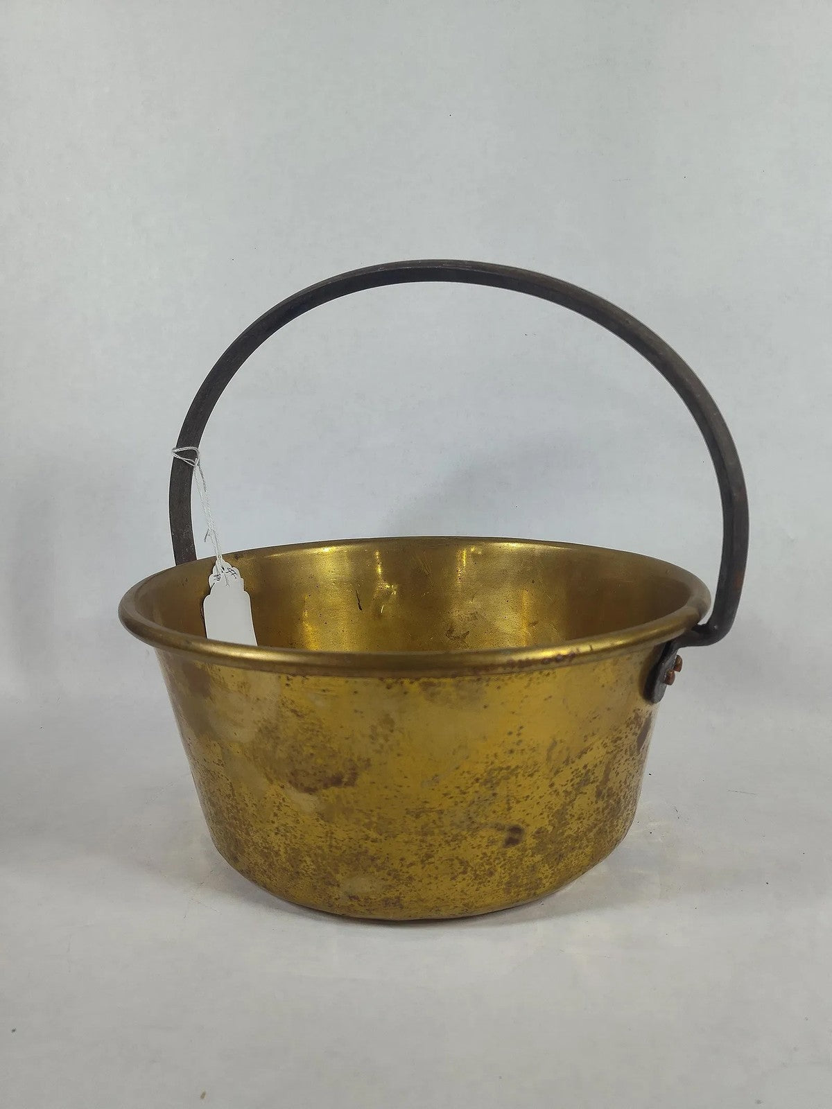 Antique Brass Bucket with Hand-Forged Handle – 5” Tall x 11.5” Diameter