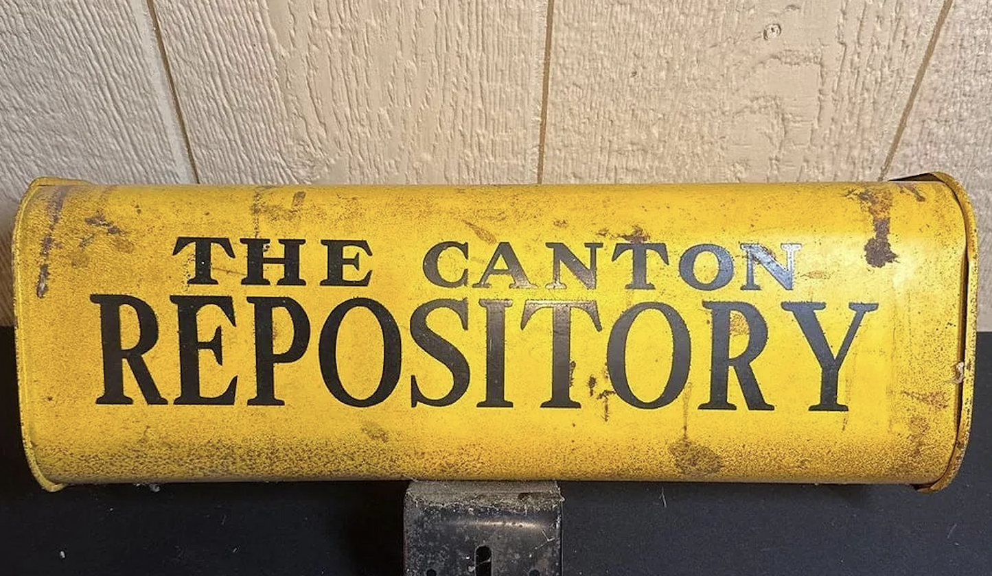 Vintage Canton Repository Metal Newspaper Box – Yellow – With Mounting Bracket