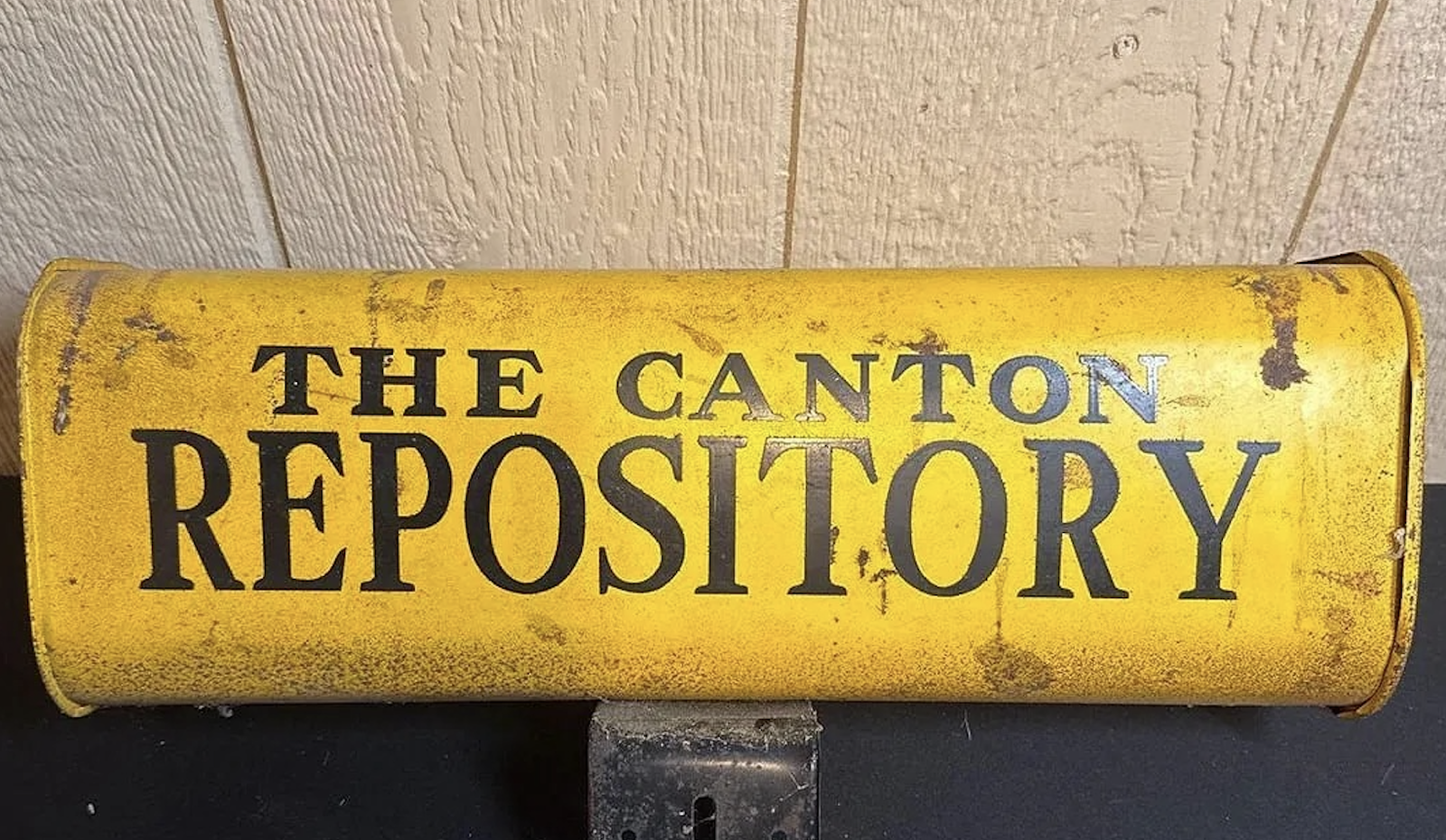 Vintage Canton Repository Metal Newspaper Box – Yellow – With Mounting Bracket