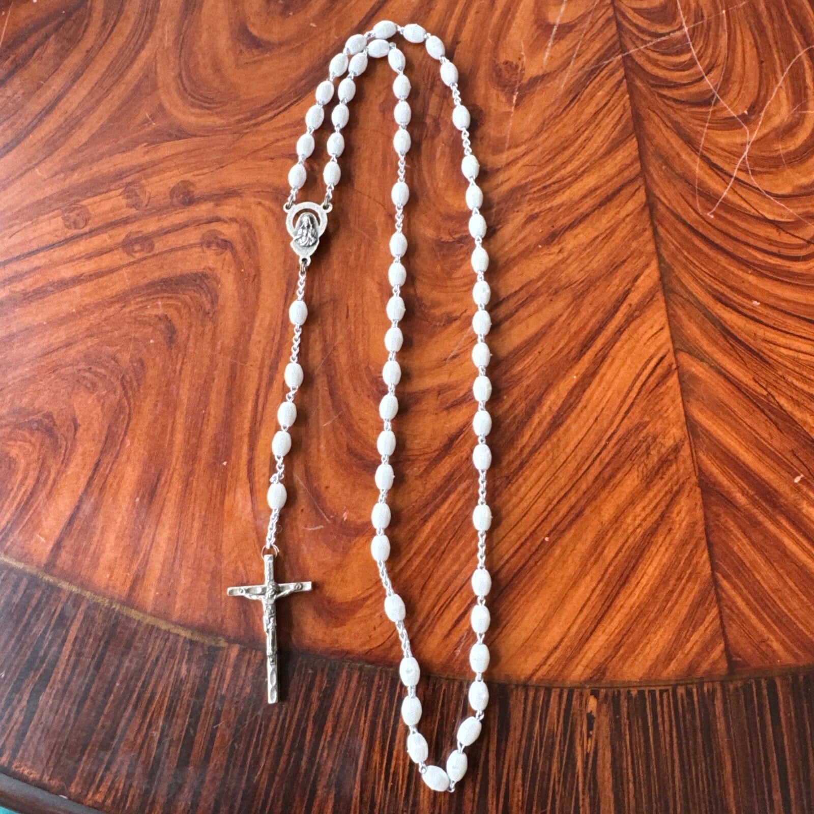Vintage Catholic Religious White Rosary Beads, Made In Italy