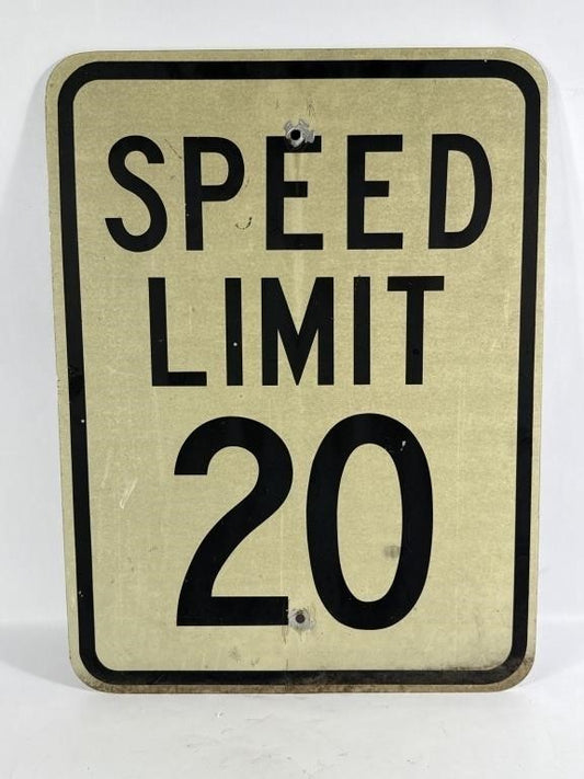 Vintage “Speed Limit 20 MPH” Original Metal Highway Road Sign – 24” x 18”