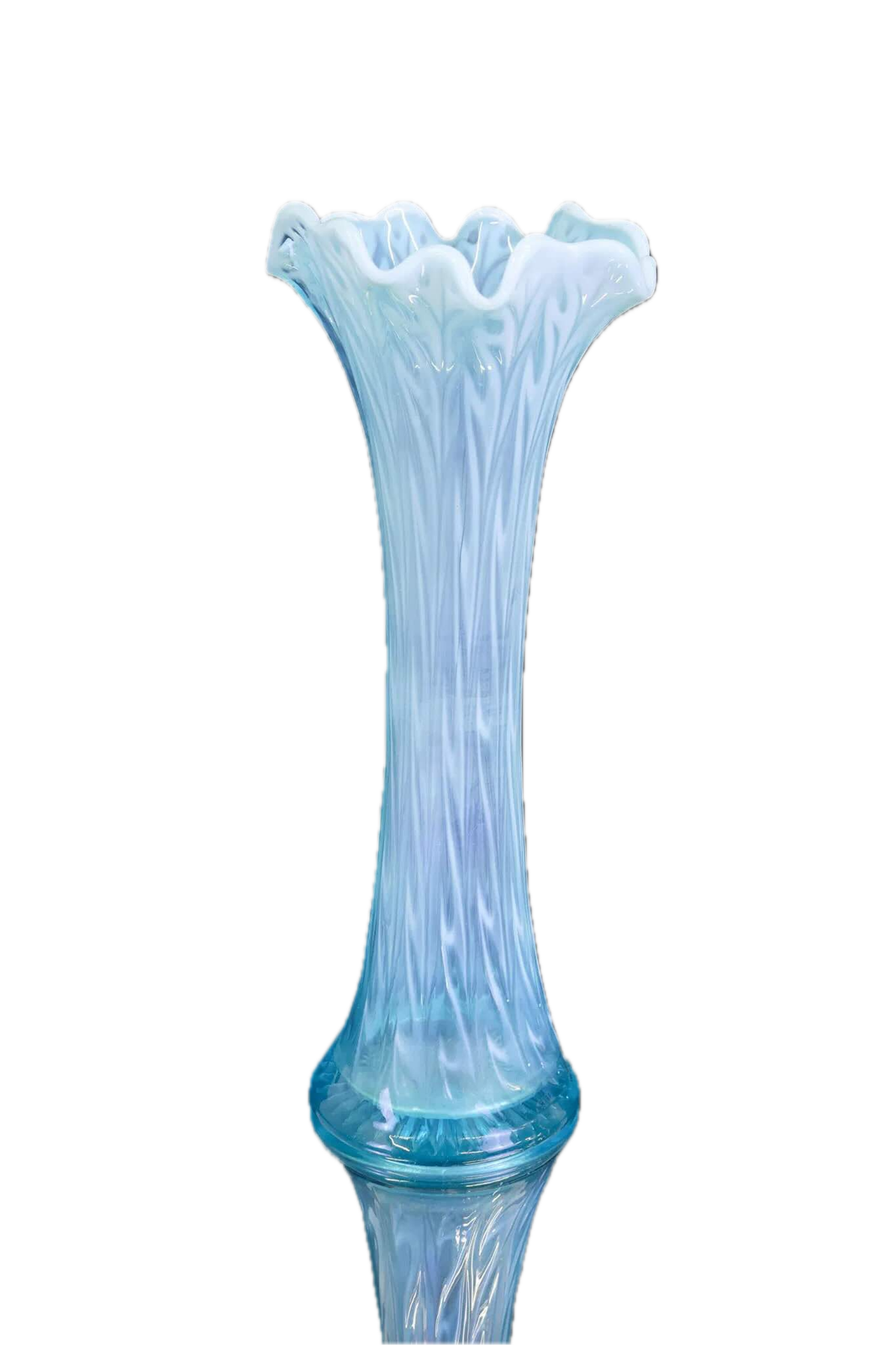 Victorian Blue Opalescent Glass Swung Vase – 12” Tall