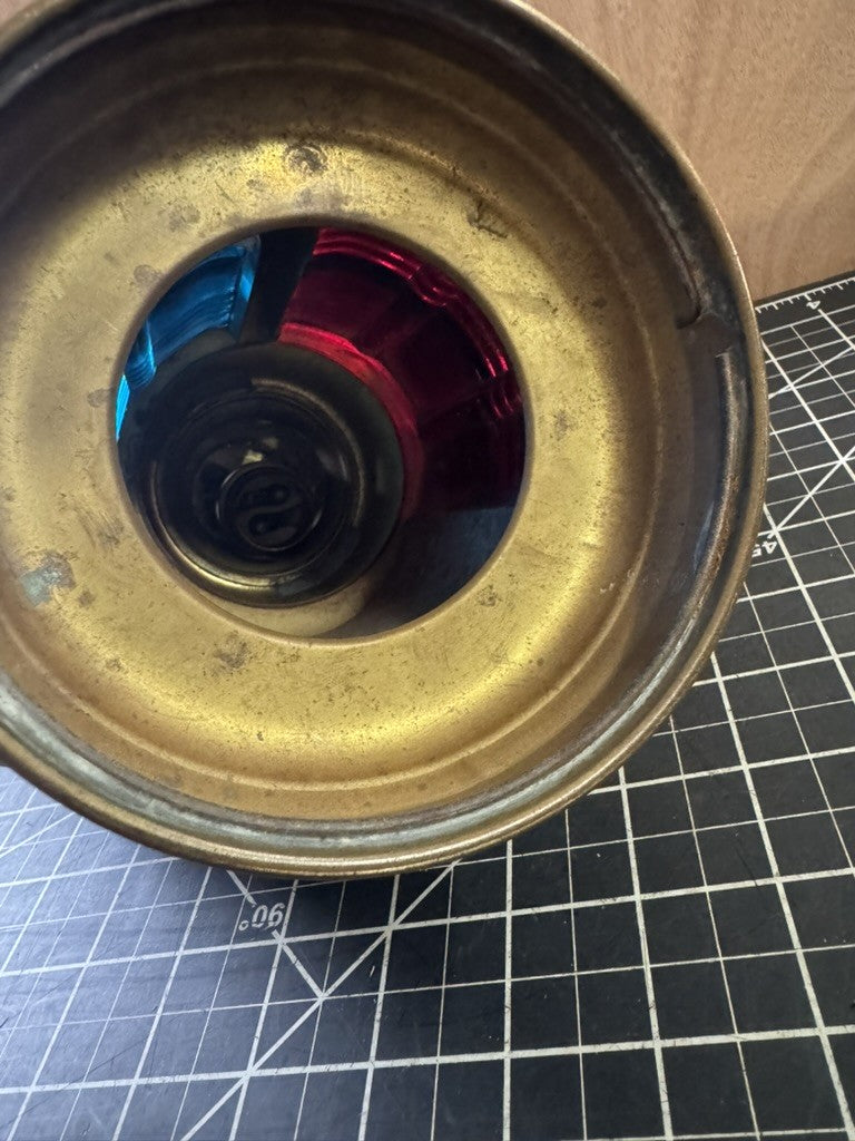 Antique Maritime Boat Lantern – Red & Blue Ship Oil Lamp – Triplex Trademark