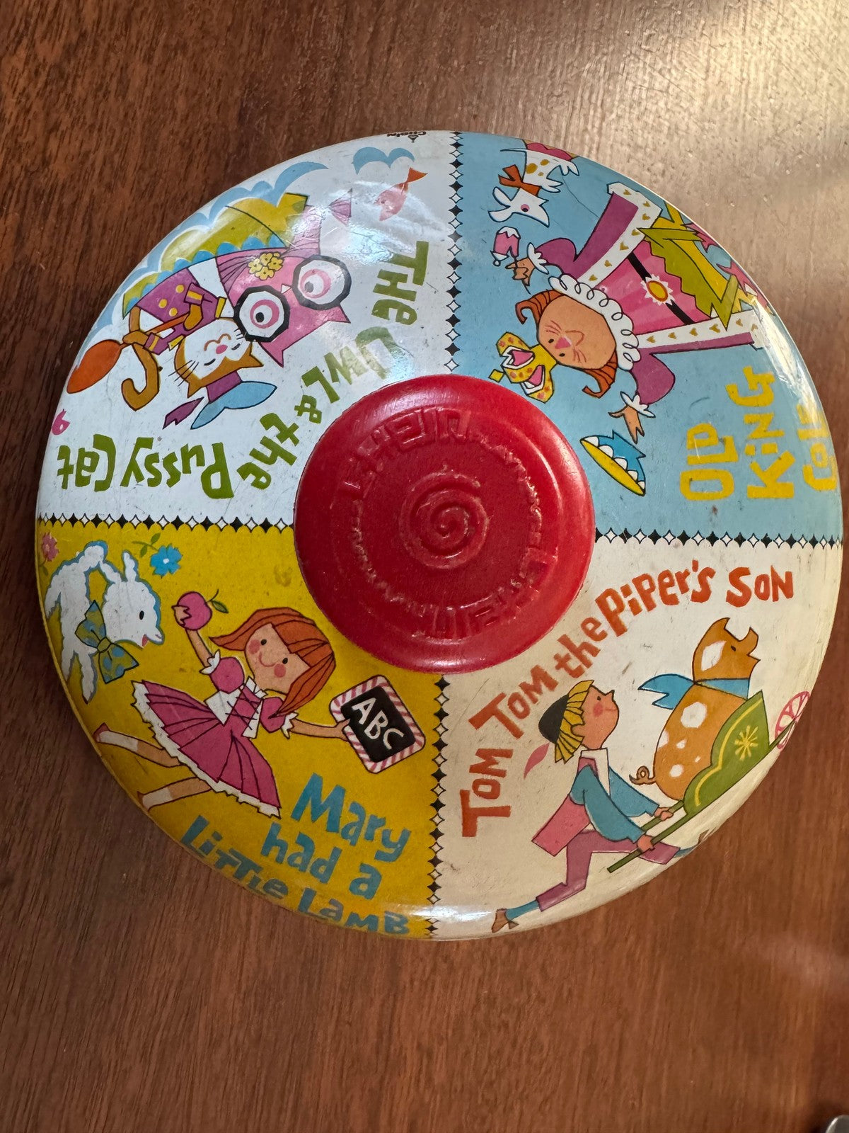 CHEIN PLAYTHINGS Nursery Rhymes Spinning Vintage Litho Metal Tin Top Made USA