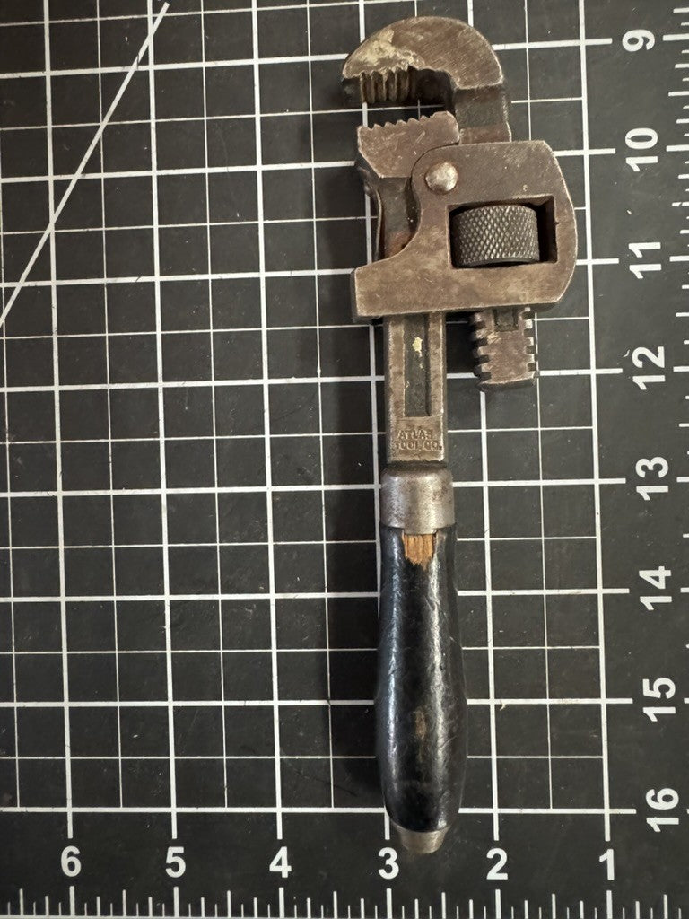 Atlas Tool Co 8” Adjustable Wrench – Wood Handle, Early Model