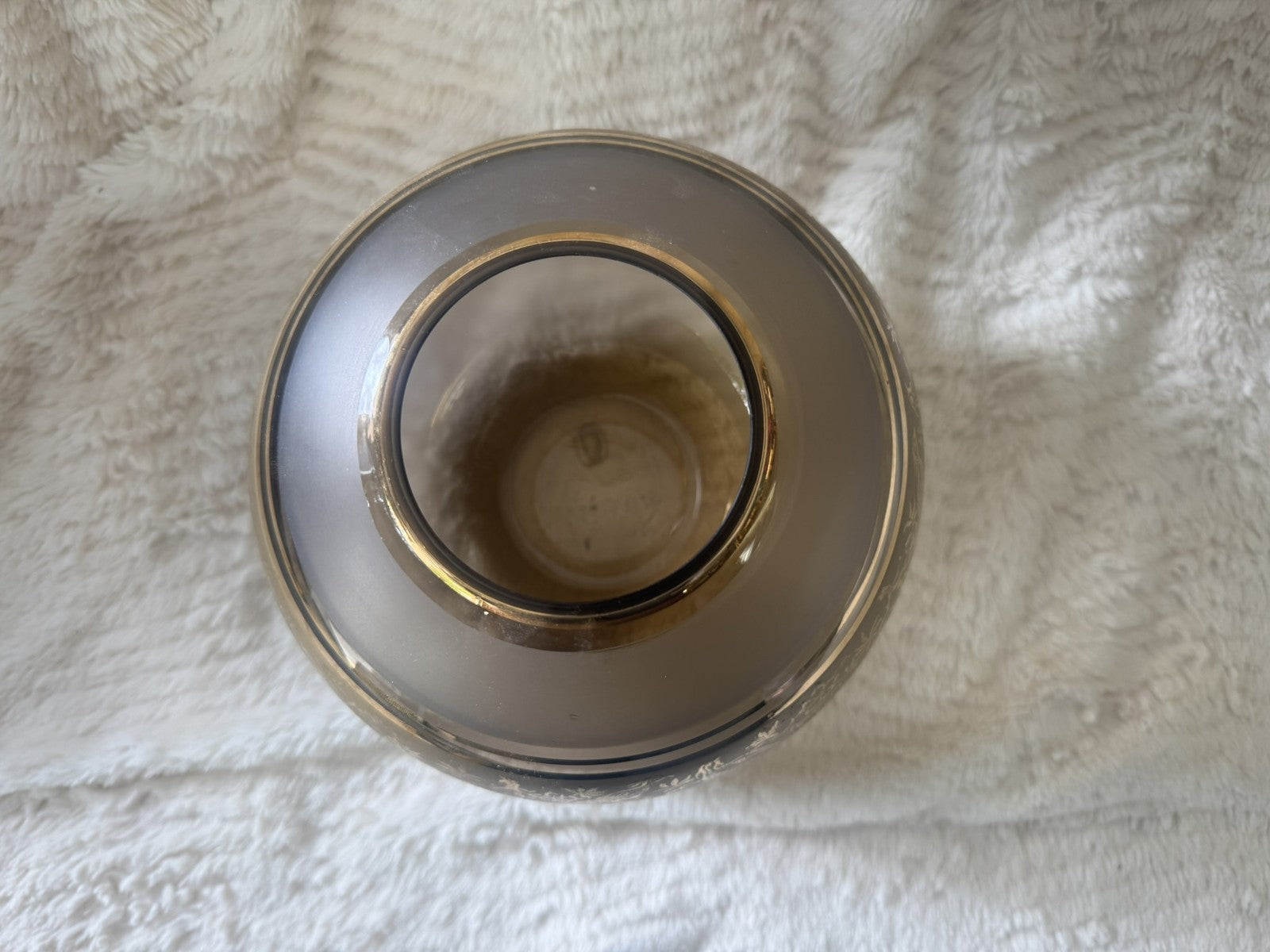 Vintage Bohemia Crystal Round Gold Vase – Etched Pheasants – Czechoslovakia