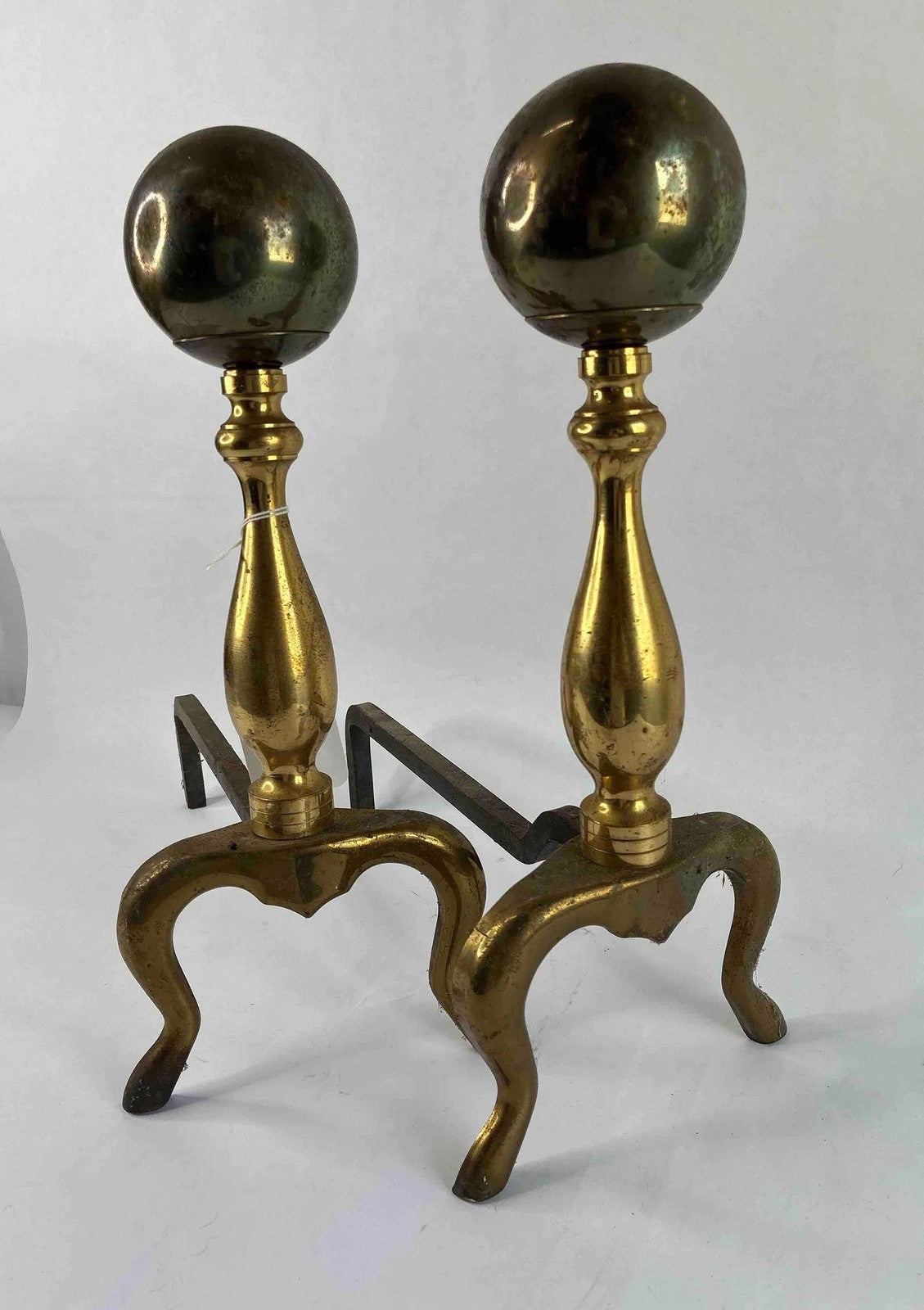 Vintage Brass-Finish Fireplace Andirons – 15” Tall – Minimal Tarnish