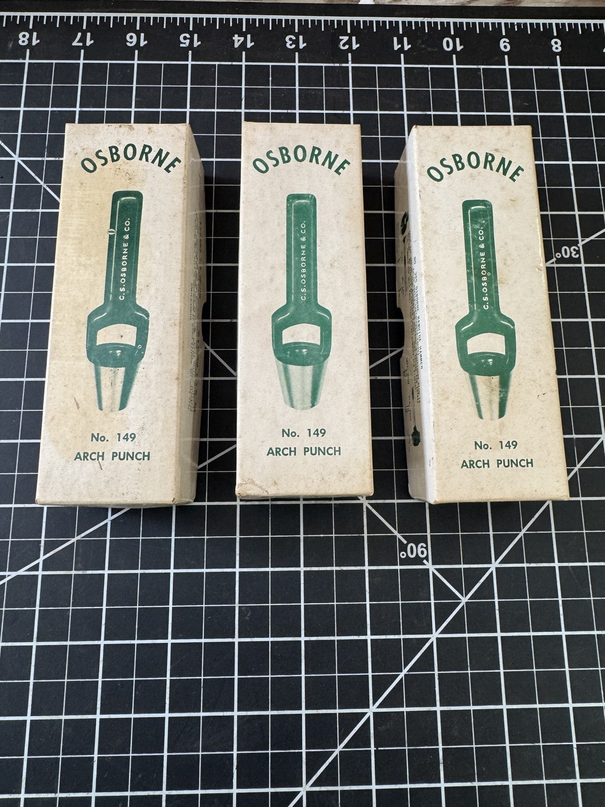 Lot of 3 Osborne No. 149 Arch Punches – 1/2", 7/8", 1" – Vintage w/ Boxes
