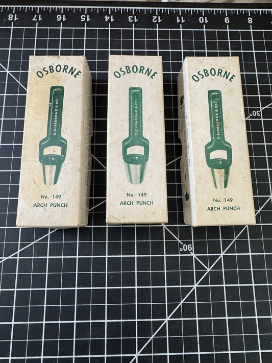Lot of 3 Osborne No. 149 Arch Punches – 1/2", 7/8", 1" – Vintage w/ Boxes