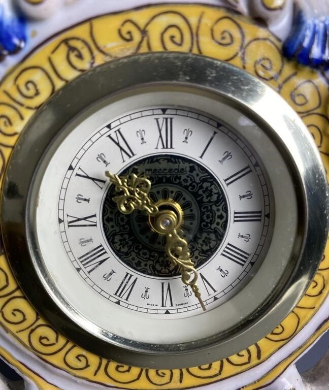 French Faience Hand-Painted Lambrequin Clock – Mercedes German Movement