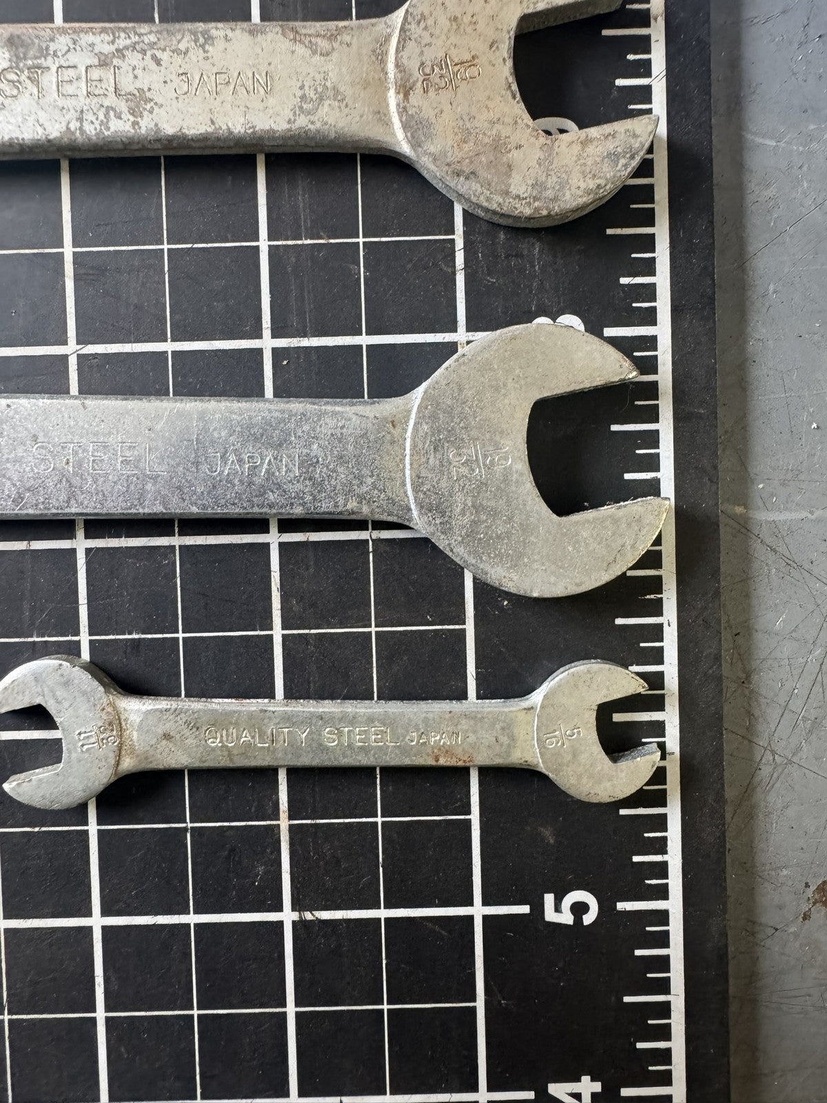 Lot of 5 Vintage Japan-Made Double Open End Wrenches – Steel – Mixed Sizes
