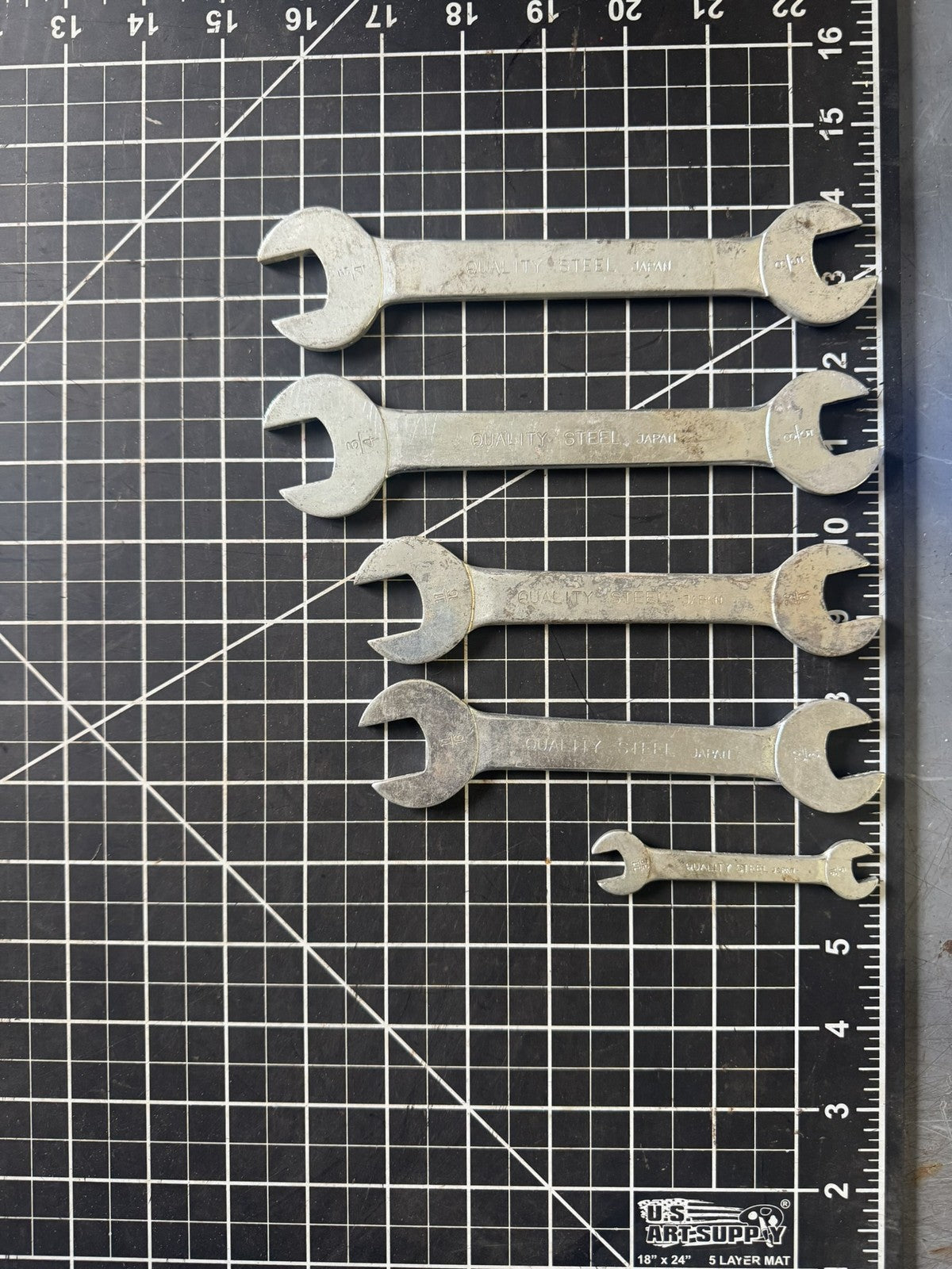 Lot of 5 Vintage Japan-Made Double Open End Wrenches – Steel – Mixed Sizes
