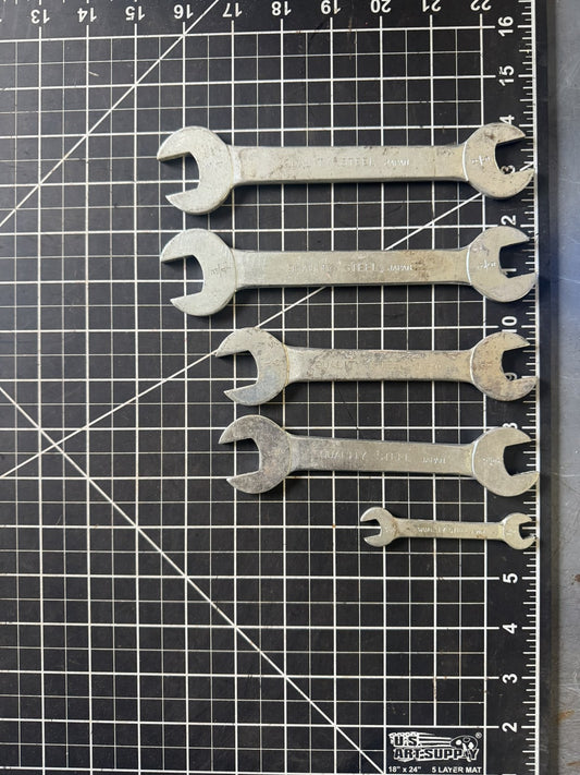 Lot of 5 Vintage Japan-Made Double Open End Wrenches – Steel – Mixed Sizes