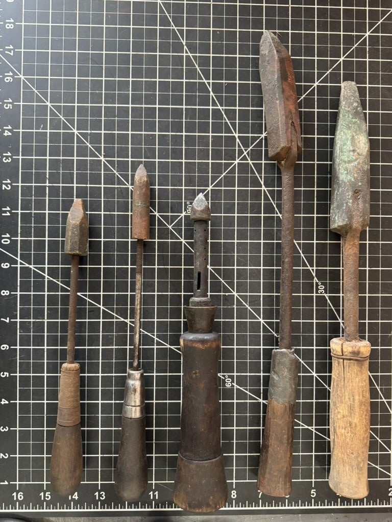 Lot of 5 Vintage Soldering Irons – Copper Heads & Wood Handles – Early Tool Lot