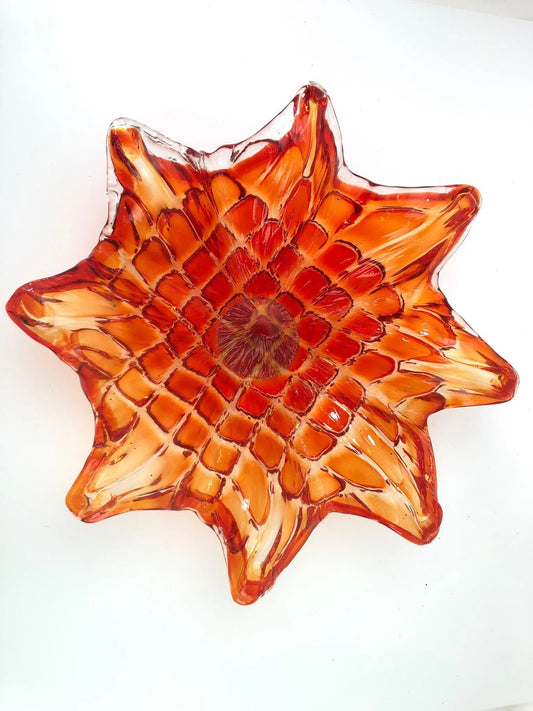 Large Murano-Style Hand-Blown Art Glass Bowl – Orange & Red, Italy, 15 3/4”