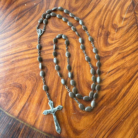 Vintage Catholic Religious Light Brown Rosary. Made In Italy