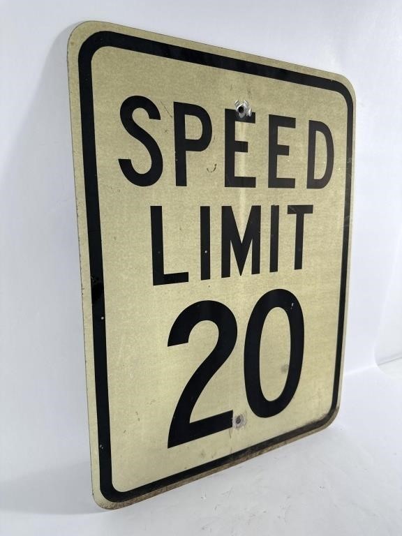 Vintage “Speed Limit 20 MPH” Original Metal Highway Road Sign – 24” x 18”