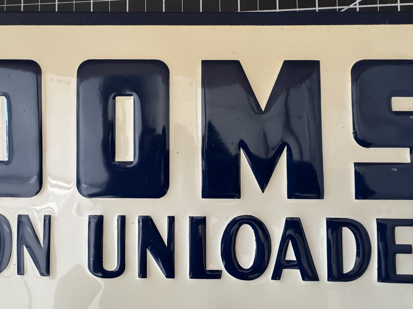 BOOMS Wagon Unloader Embossed Metal Sign – NOS, Valparaiso IN, 17”x11”