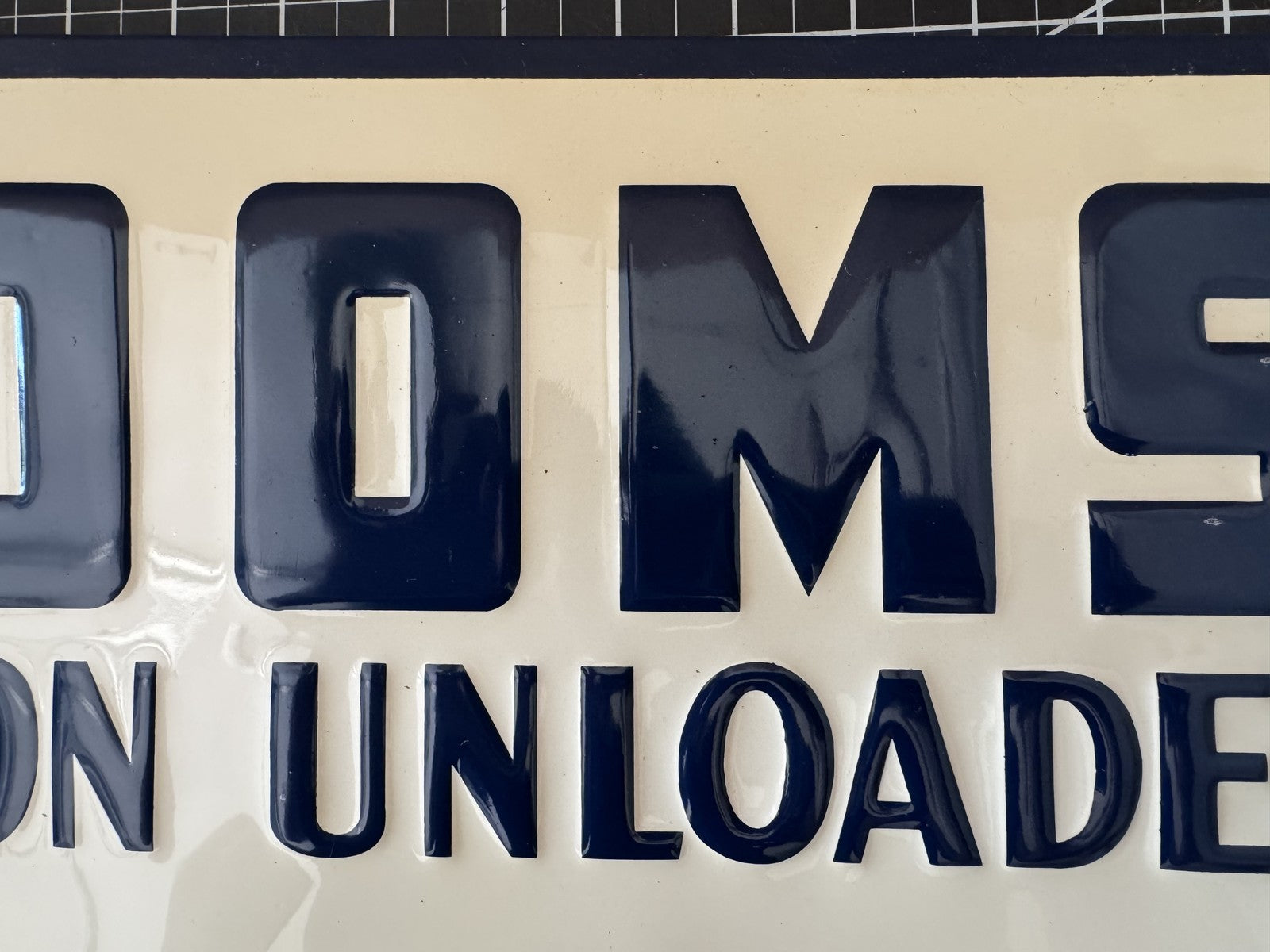 BOOMS Wagon Unloader Embossed Metal Sign – NOS, Valparaiso IN, 17”x11”