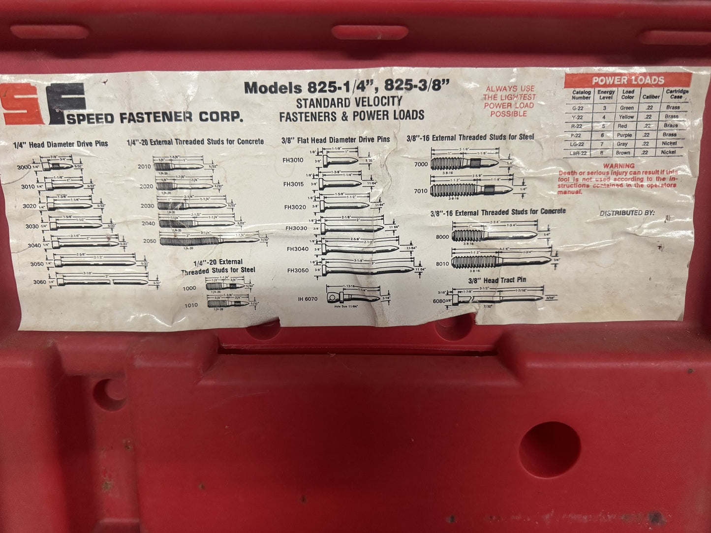 Speed Fastener Model 825 Powder Actuated Stud Driver w/ Manual & Case
