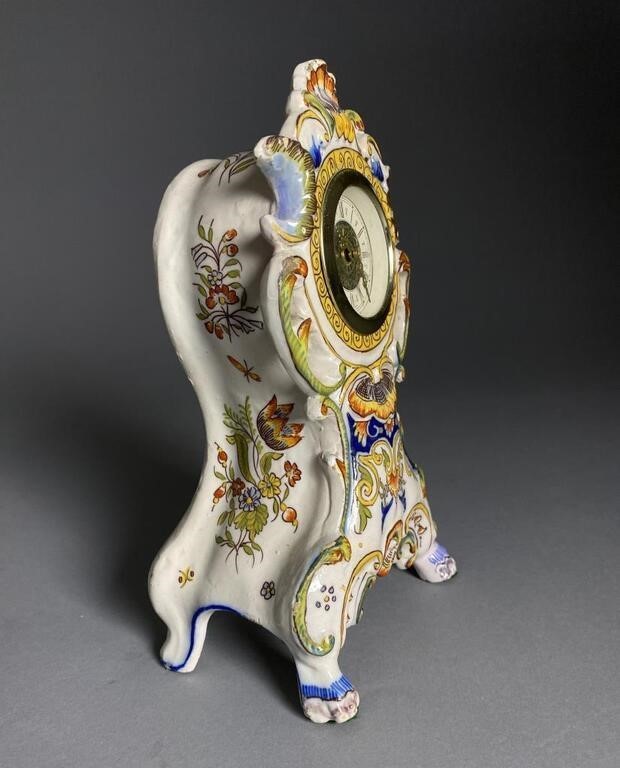 French Faience Hand-Painted Lambrequin Clock – Mercedes German Movement