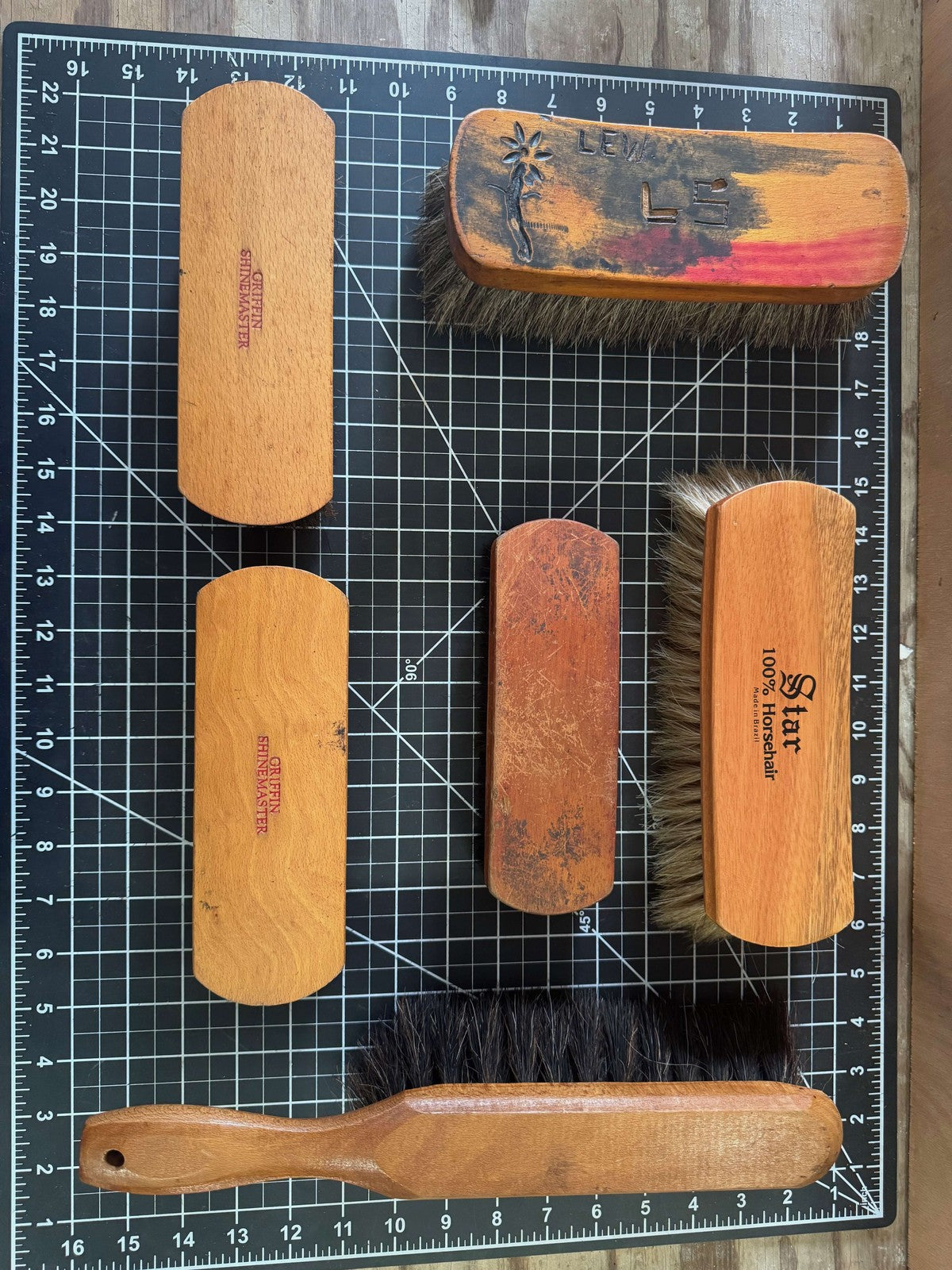 Lot of 6 Vintage Shoeshine Brushes – Griffin, Star, Horsehair, Etc