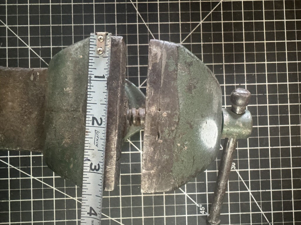 Vintage Green Swivel Base Bench Vise – 3-1/2” Jaws – Marked “GREEN”