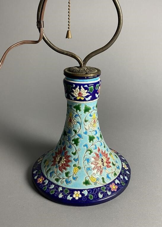 Antique Longwy Aesthetic Movement Pottery Lamp – Brass Fittings, c. Late 1800s