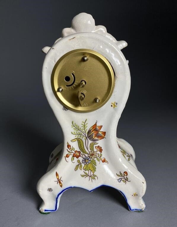French Faience Hand-Painted Lambrequin Clock – Mercedes German Movement