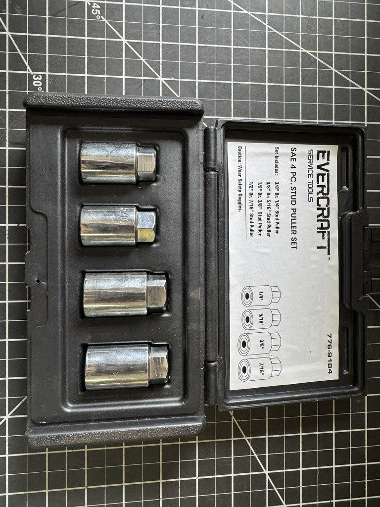 Vintage Evercraft SAE 4pc Stud Puller Set No. 776-9184 – 3/8” & 1/2” Drive