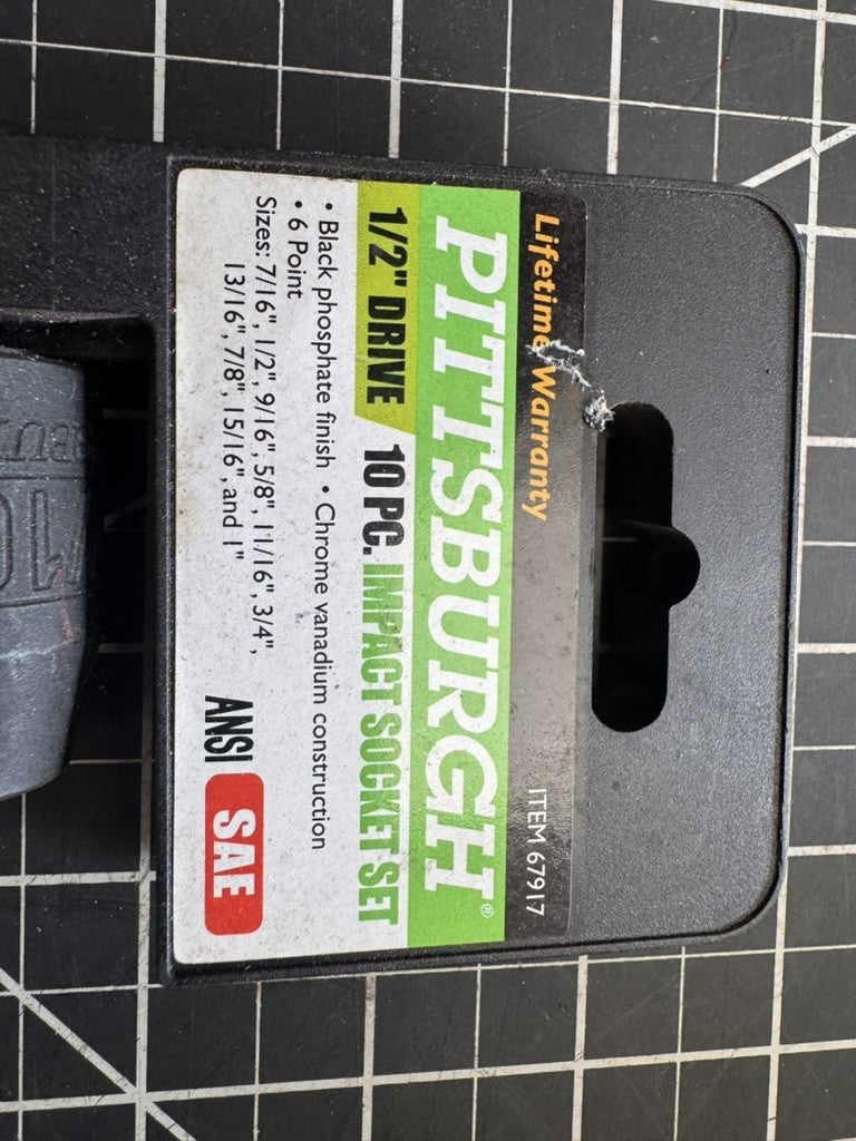 Pittsburgh 1/2” Drive 10pc Impact Socket Set – Item #67917 – Black Phosphate