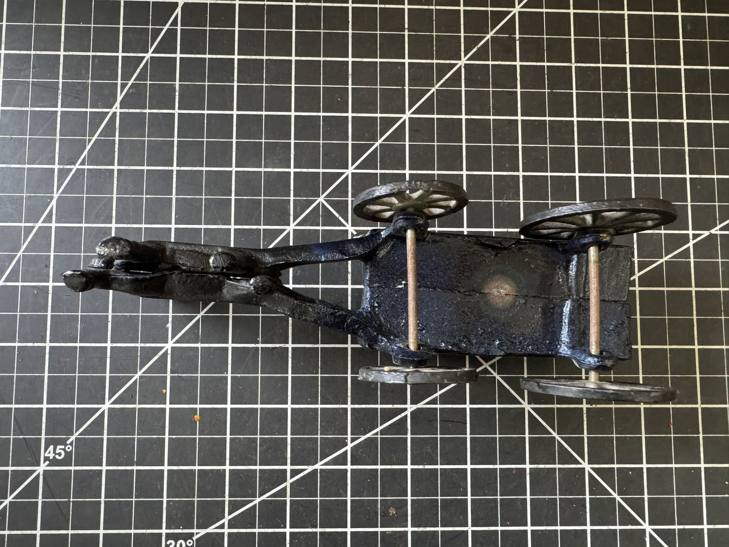 Vintage Cast Iron Goat Pulling Espresso Wagon Toy – 8” Long