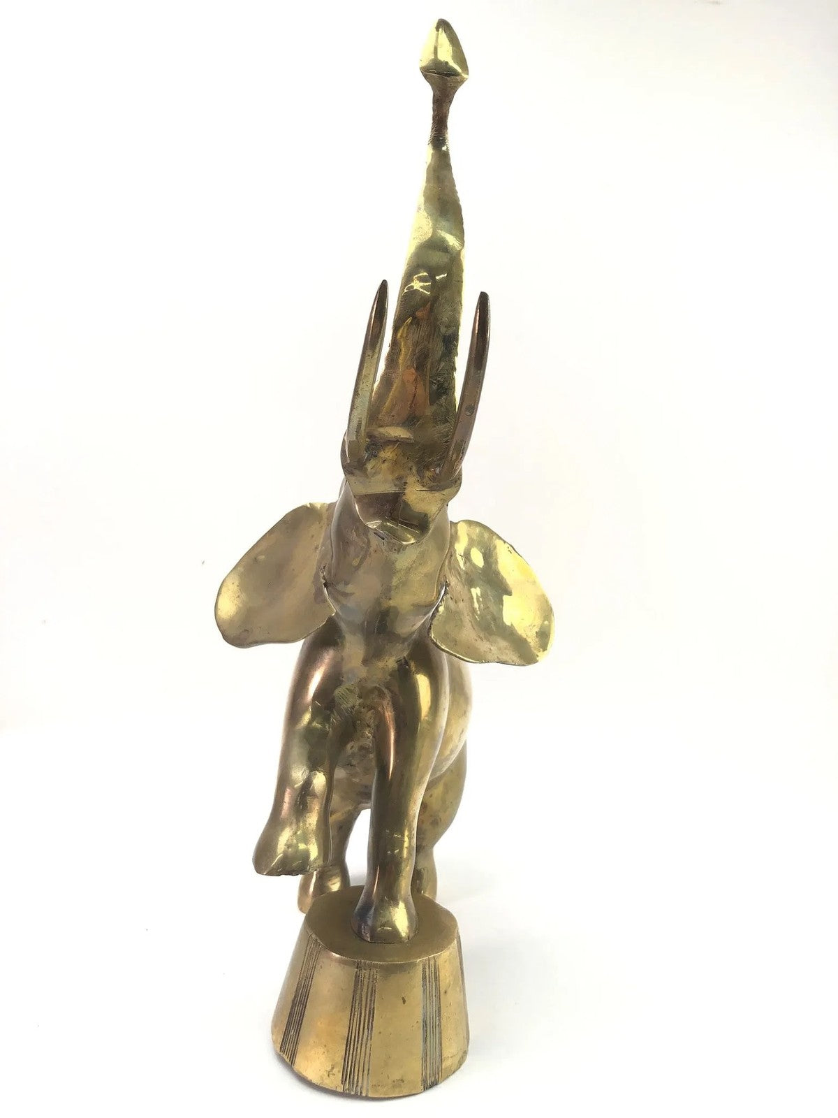 Vintage Brass Elephant Sculpture – 17” Tall Circus Display with Raised Trunk