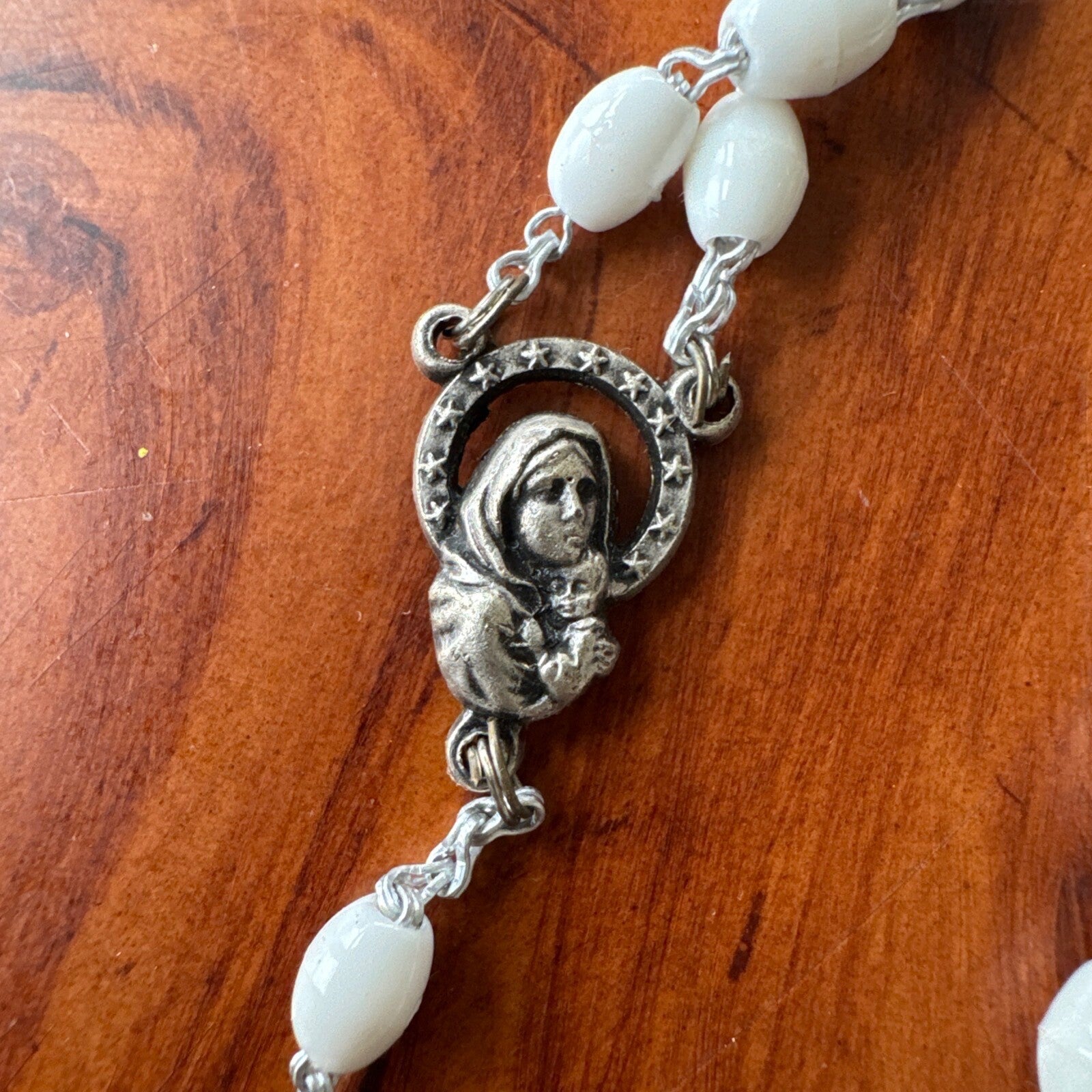Vintage Catholic Religious White Rosary Beads, Made In Italy